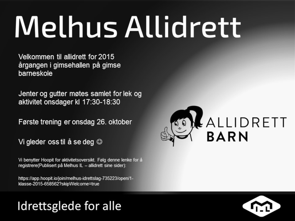 Velkommen til allidrett for 2015 årgangen i nye gimsehallen